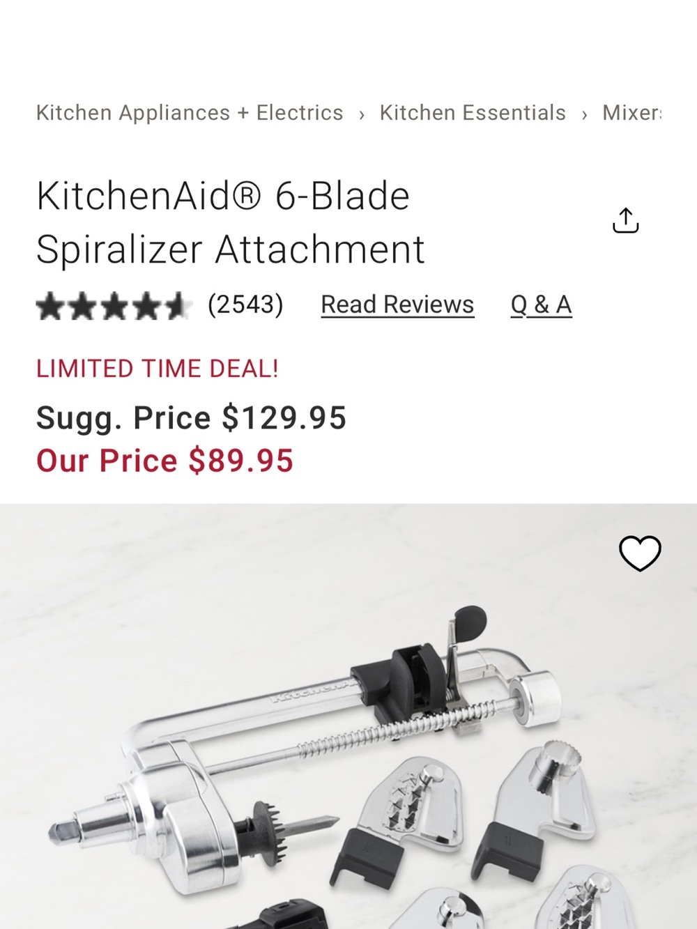 KitchenAid 6-Blade Spiralizer Attachment